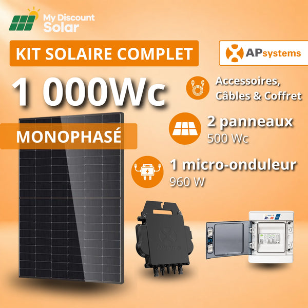 Kit Solaire Complet 1000W Monophasé - Micro-onduleurs Apsystems DS3-H