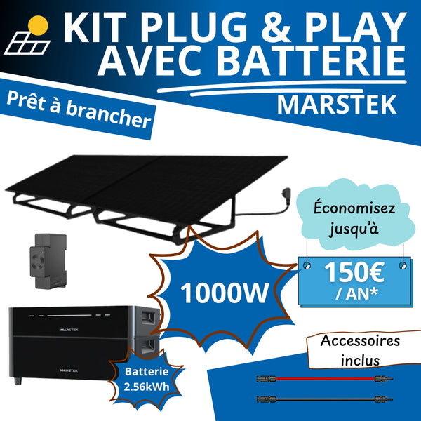 Kit Plug & Play 1000W - Panneaux bifacial + Batterie Marstek VENUS D 2,56kWh