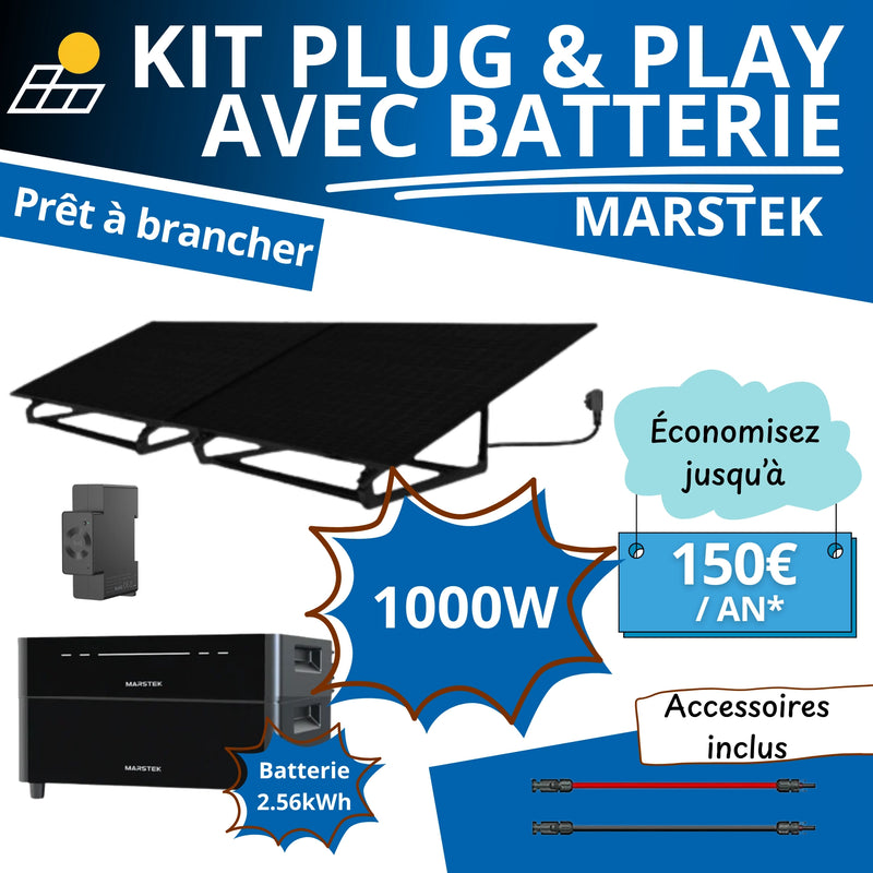 Kit Plug & Play 1000W - Panneaux bifacial + Batterie Marstek VENUS D 2,56kWh