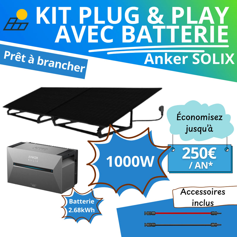 Kit Plug & Play 1000W - Panneaux bifacial + Batterie Anker SOLIX 2,68kWh