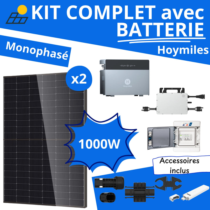 Kit Solaire Complet 1000W Monophasé - Micro-Onduleurs Hoymiles + Batterie Hoymiles 4kWh