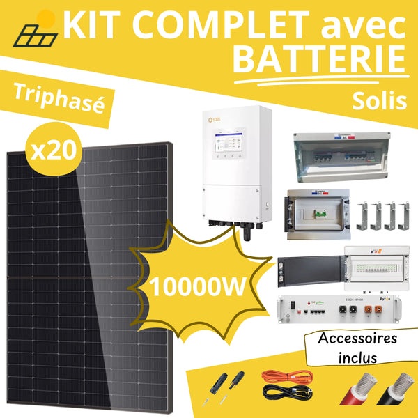 Kit Solaire Complet 10kW Triphasé - Solis + Batterie Pytes 5.12kWh