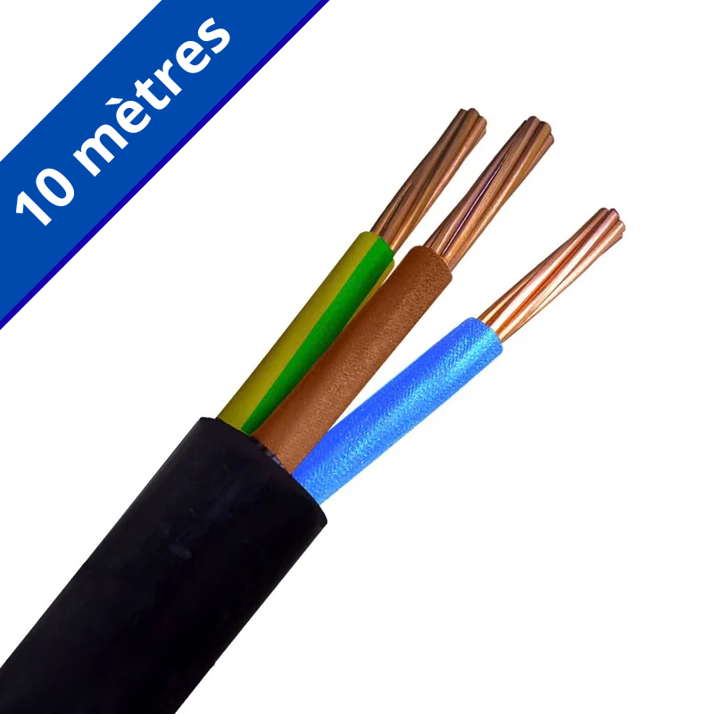 Câble électrique rigide R2V 3G 10 mm² noir