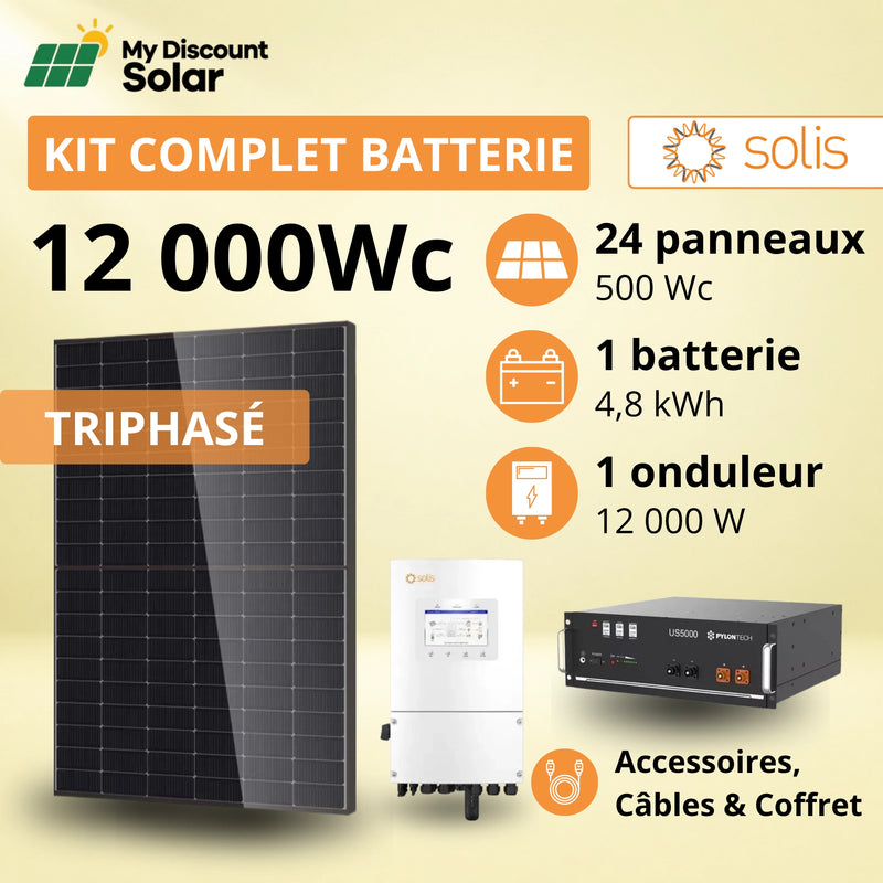Kit Solaire Complet 12kW Triphasé - Solis + Batterie Pylontech 4.8kWh