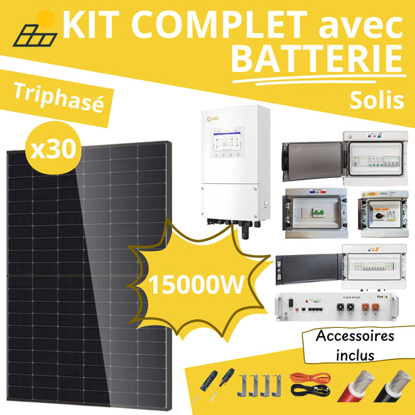 Kit Solaire Complet 15kW Triphasé - Solis + Batterie Pytes 5.12kWh