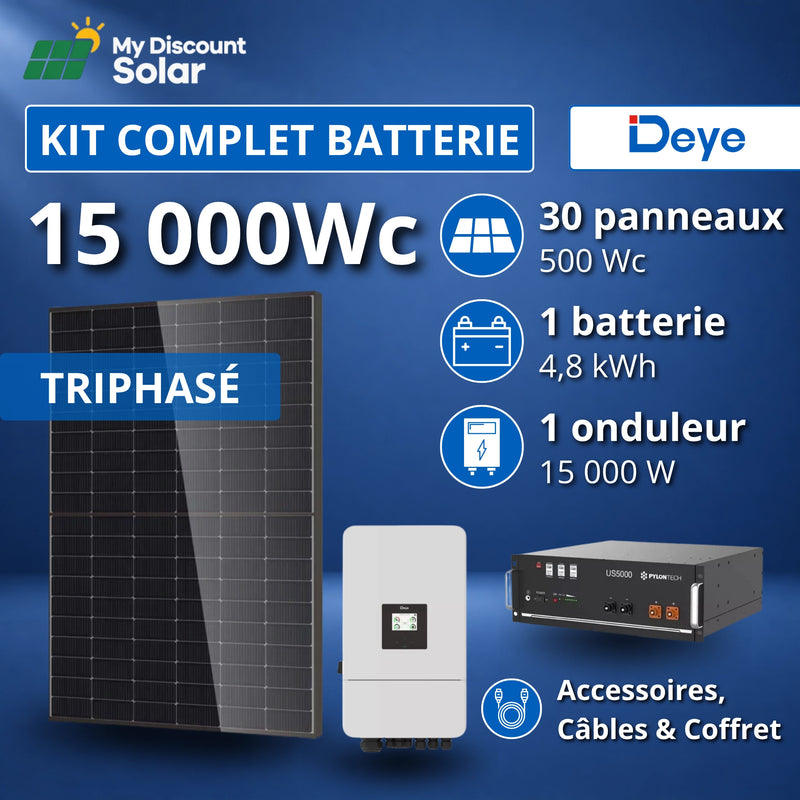 Kit Solaire Complet 15kW Triphasé - Deye + Batterie Pylontech 4.8kWh