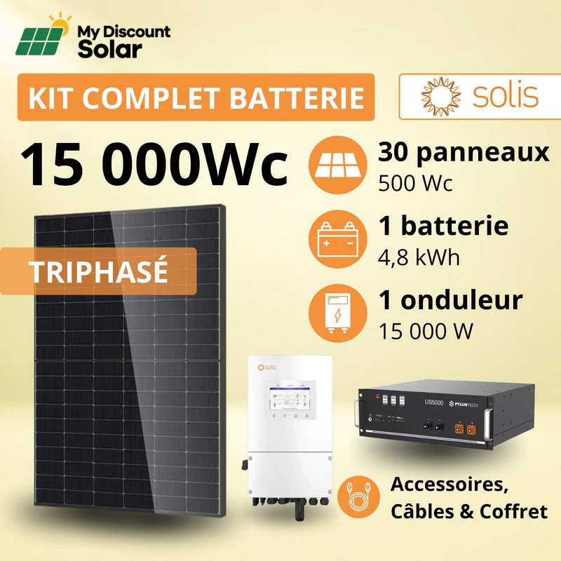 Kit Solaire Complet 15kW Triphasé - Solis + Batterie Pylontech 4.8kWh