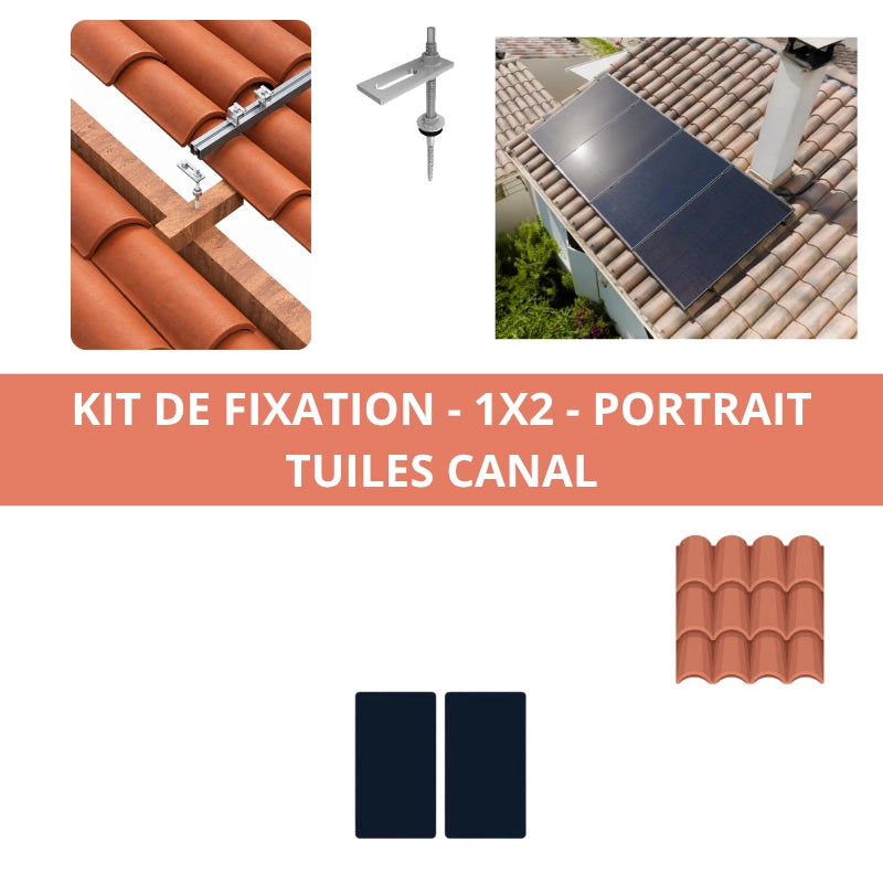 Kit de fixation pour 2 panneaux sur tuiles canal (Vis double filetage)