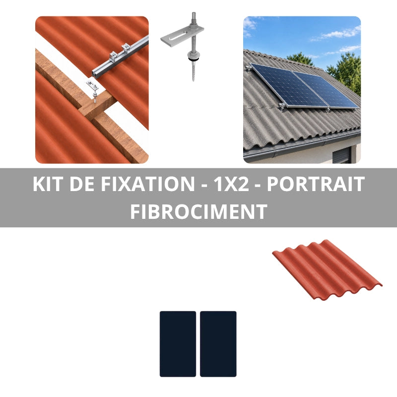 Kit de fixation pour 2 panneaux sur toiture fibrociment (Vis double filetage)