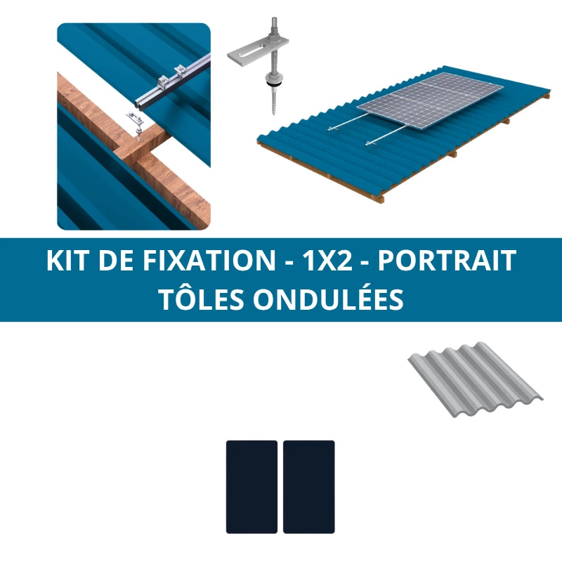 Kit de fixation pour 2 panneaux sur tôles ondulées (Vis double filetage)
