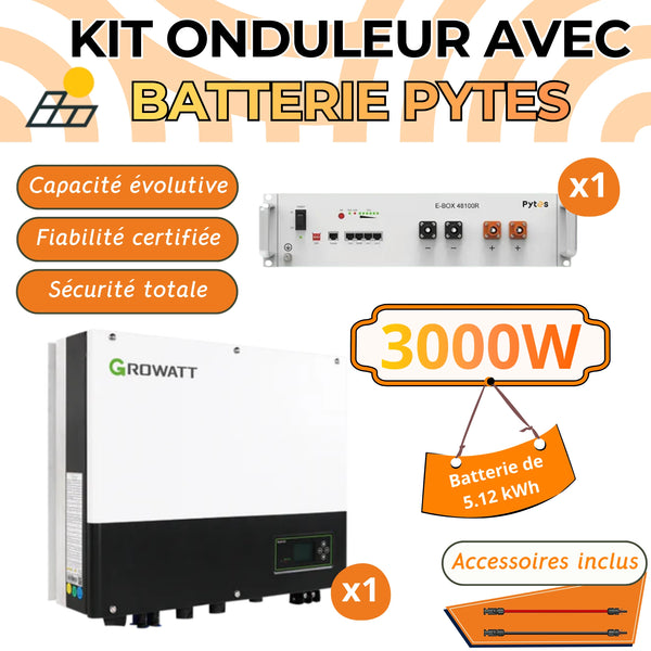 Kit - Onduleur hybride 3000W avec Batterie Pytes 5,12kWh
