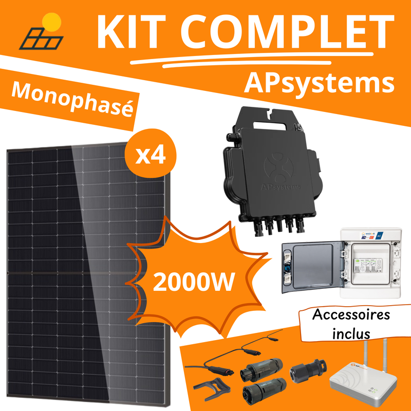 Kit Solaire Complet 2000W Monophasé - Micro-onduleurs Apsystems DS3-H