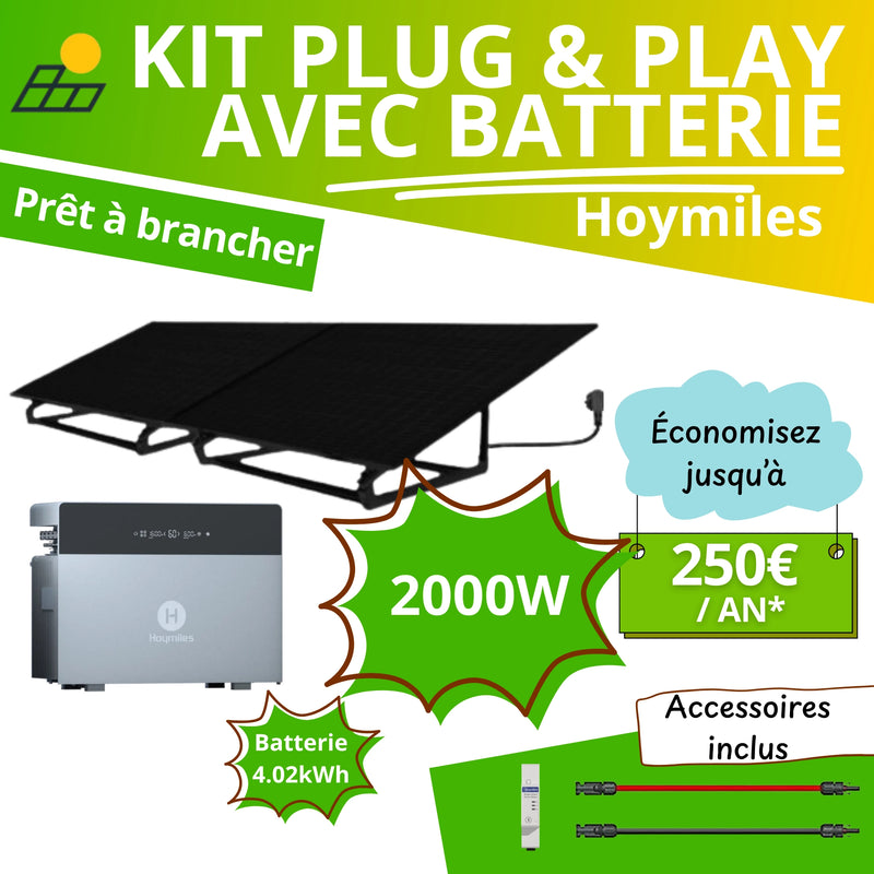 Kit Plug & Play 2000W avec 4,02kWh de stockage - Panneaux bifacial + Batterie HOYMILES 4020 X