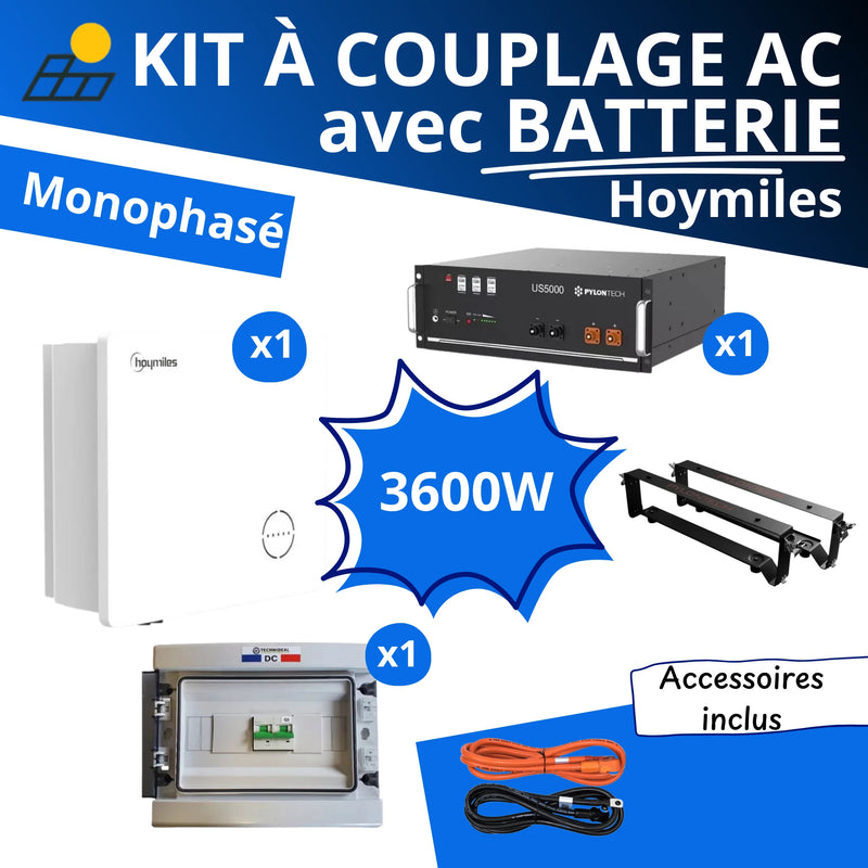 Kit à Couplage AC 3.6 kW Monophasé - Hoymiles + Batterie Pylontech 4.8kWh