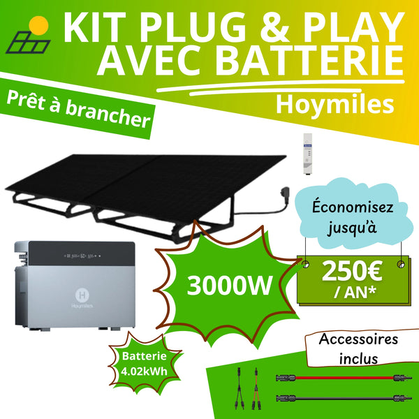 Kit Plug & Play 3000W avec 4,02kWh de stockage - Panneaux bifacial + Batterie HOYMILES 4020 X