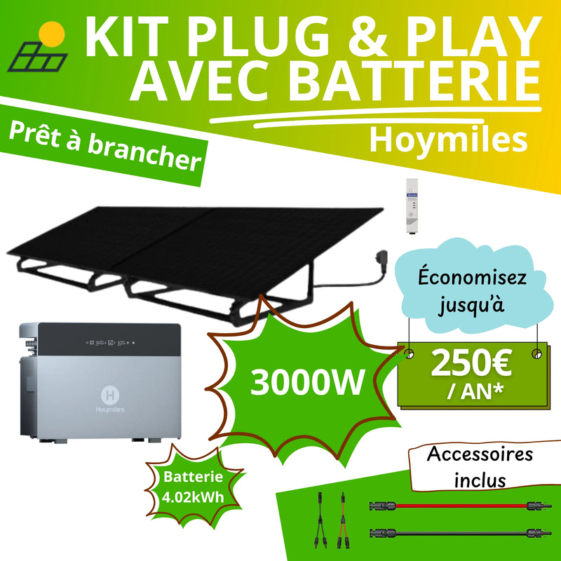 Kit Plug & Play 3000W avec 4,02kWh de stockage - Panneaux bifacial + Batterie HOYMILES 4020 X