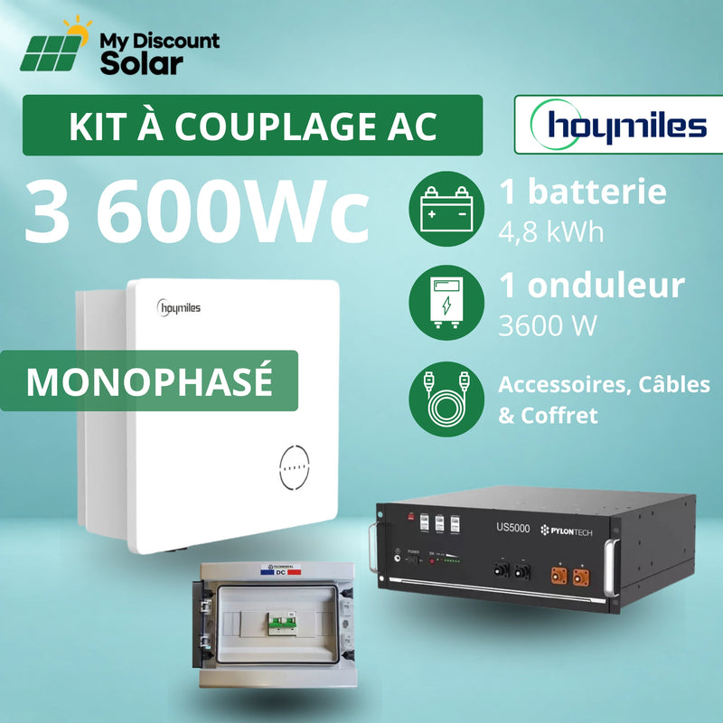 Kit à Couplage AC 3.6 kW Monophasé - Hoymiles + Batterie Pylontech 4.8kWh