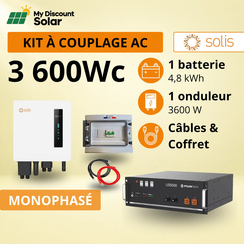 Kit à Couplage AC 3.6 kW Monophasé - Solis + Batterie Pylontech 4.8kWh