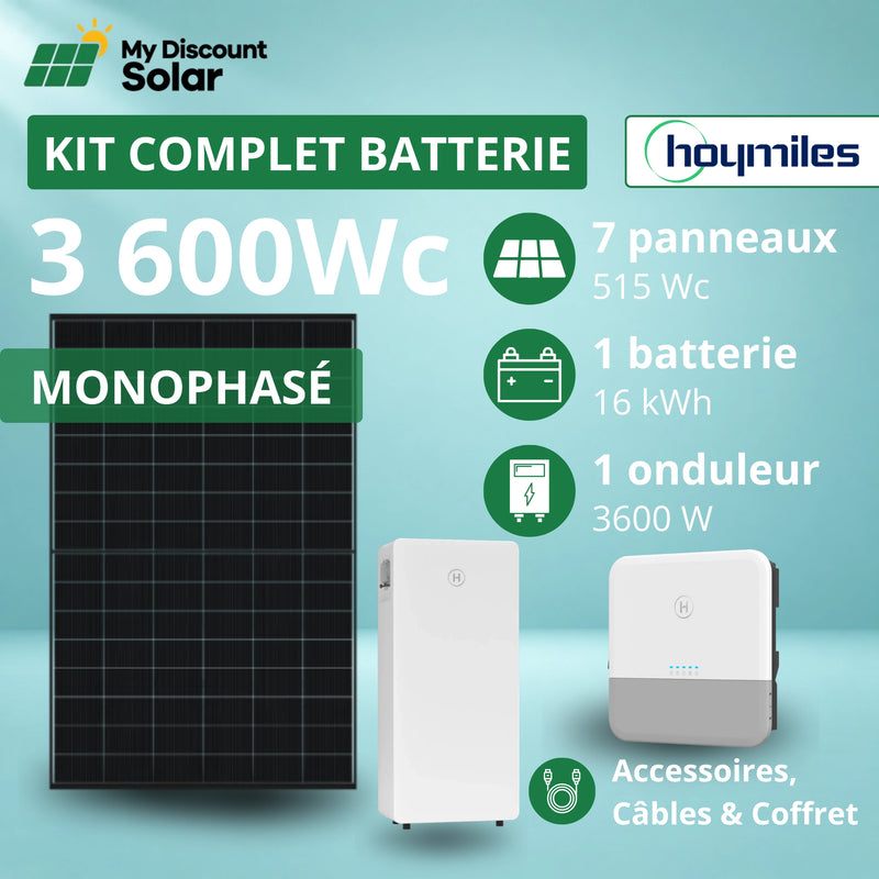 Kit Solaire Complet 3600W Monophasé Hoymiles + Batterie 16kWh