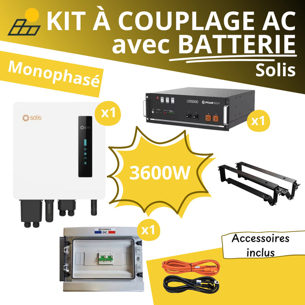 Kit à Couplage AC 3.6 kW Monophasé - Solis + Batterie Pylontech 4.8kWh