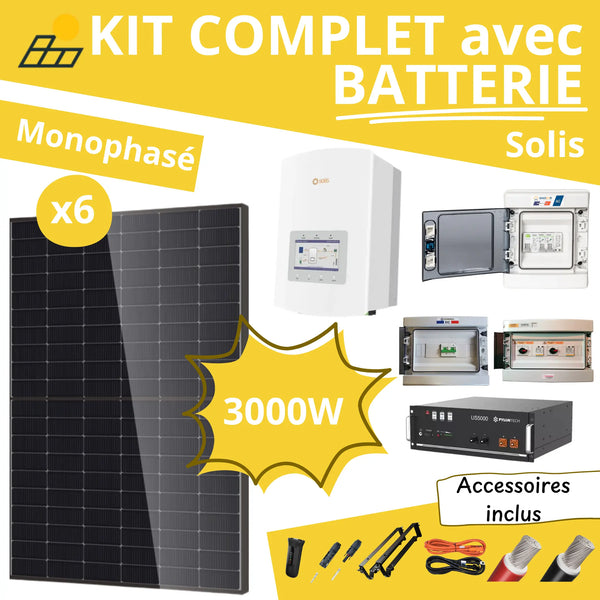 Kit Solaire Complet 3000W Monophasé - Solis + Batterie Pylontech 4.8kWh
