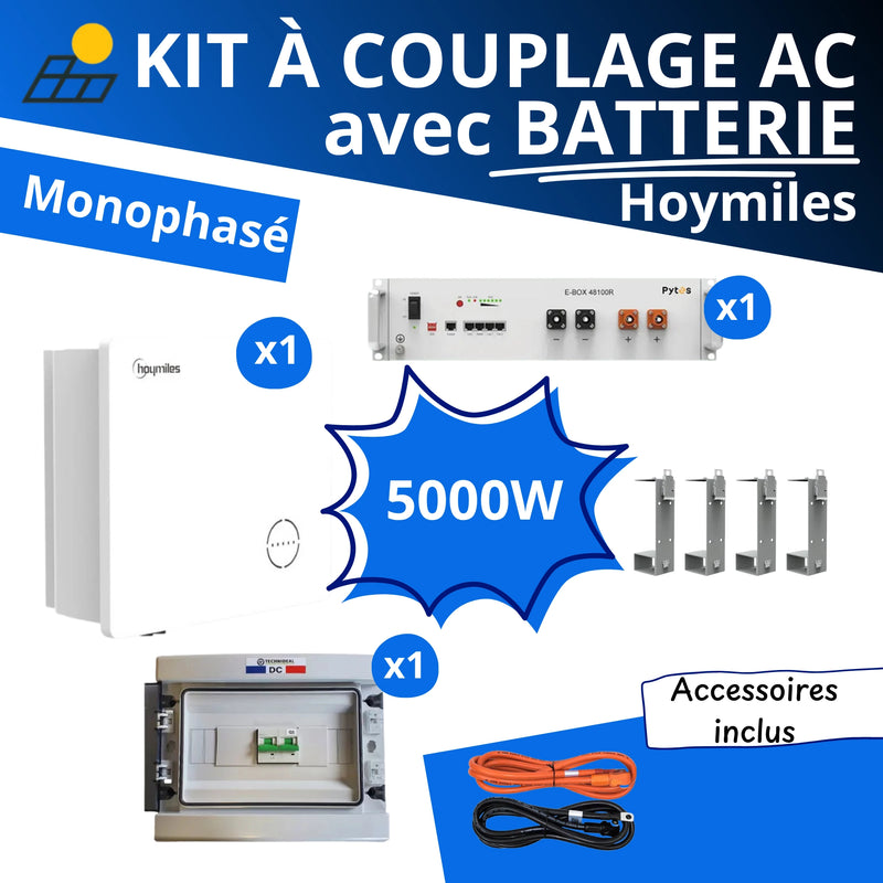 Kit à Couplage AC 5.0 kW Monophasé - Hoymiles + Batterie Pytes 5.12kWh