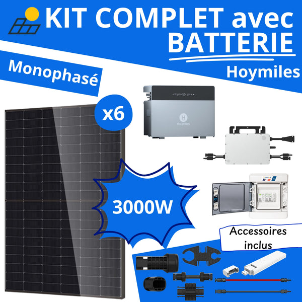 Kit Solaire Complet 3000W Monophasé - Micro-Onduleurs Hoymiles + Batterie Hoymiles 4kWh