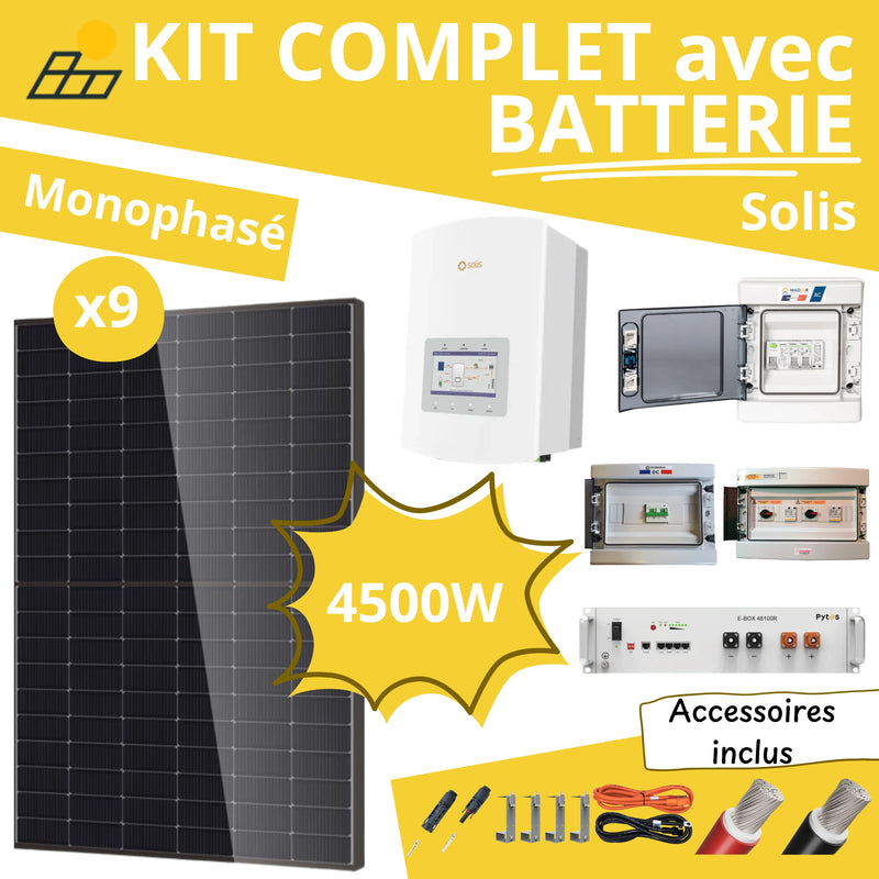 Kit Solaire Complet 4500W Monophasé - Solis + Batterie Pytes 5.12kWh