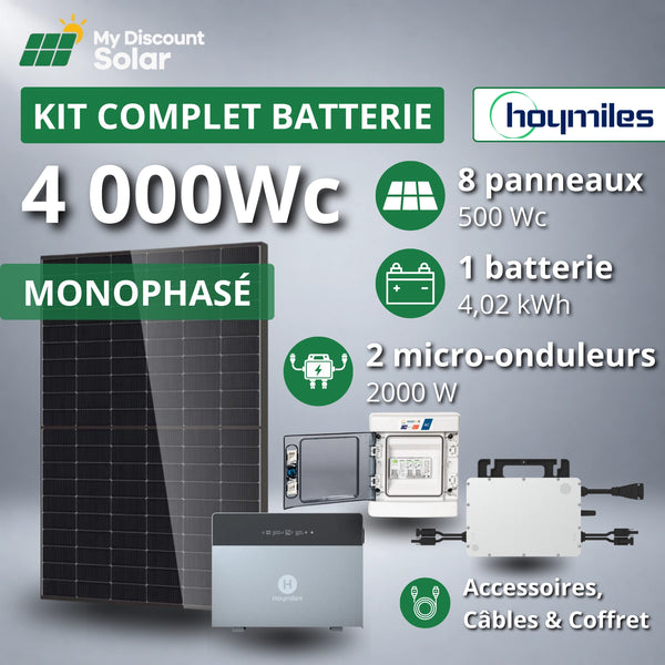 Kit Solaire Complet 4000W Monophasé - Micro-Onduleurs Hoymiles + Batterie Hoymiles 4kWh