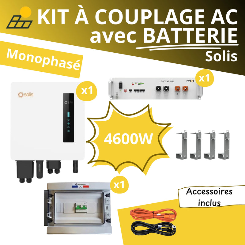 Kit à Couplage AC 4.6 kW Monophasé - Solis + Batterie Pytes 5.12kWh