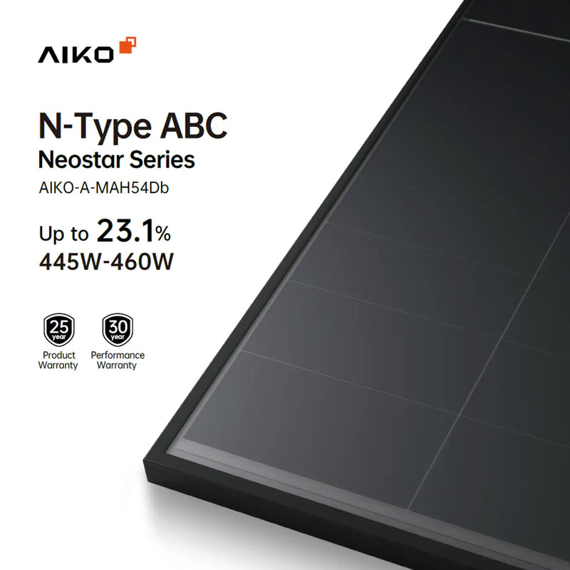 Panneau solaire 460Wc Full Black - Bifacial ABC Neostar 2S+ optimisé pour l'ombrage partiel - AK-A460-MAH54Db-BK - AIKO