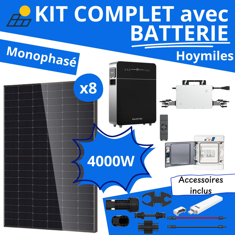 Kit Solaire Complet 4000W Monophasé - Micro-Onduleurs Hoymiles + Batterie Marstek 5kWh