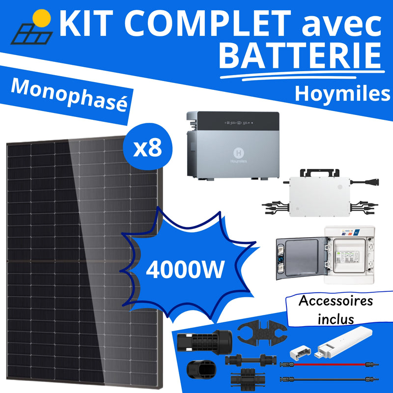 Kit Solaire Complet 4000W Monophasé - Micro-Onduleurs Hoymiles + Batterie Hoymiles 4kWh