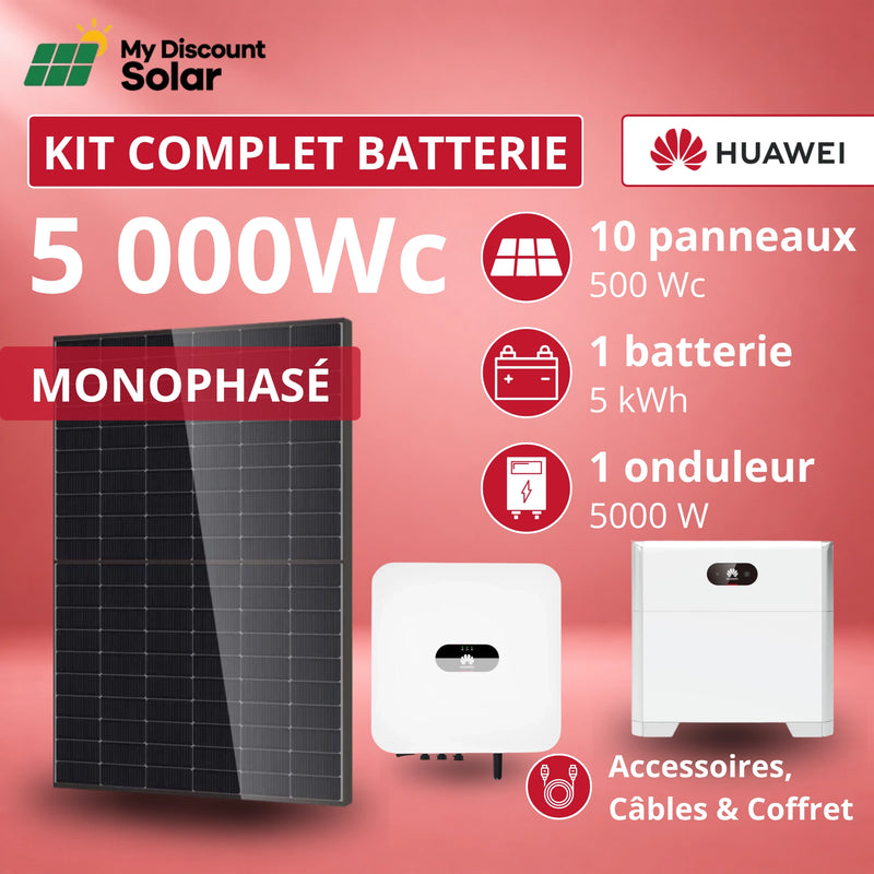 Kit Solaire Complet 5000W Monophasé + Batterie Huawei 5kWh