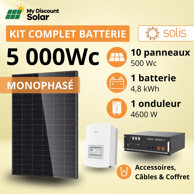 Kit Solaire Complet 5000W Monophasé - Solis + Batterie Pylontech 4.8kWh