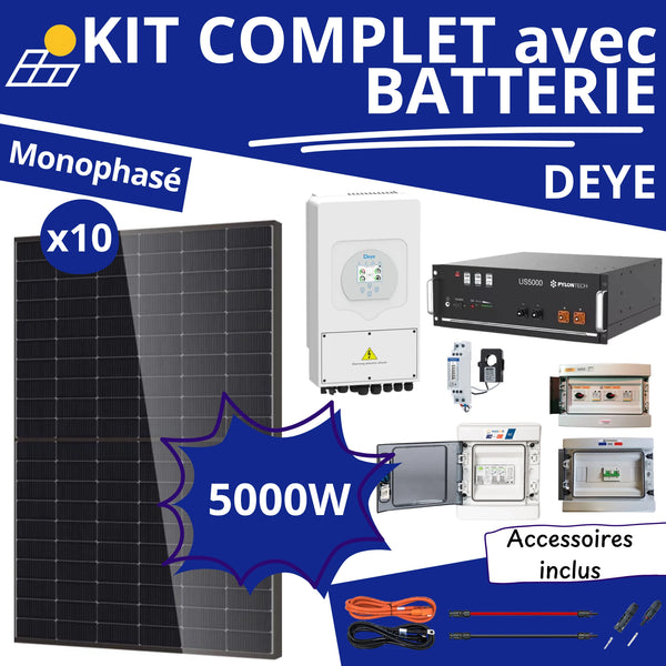 Kit Solaire 5000W Monophasé Deye + Batterie 4,8kWh Pylontech