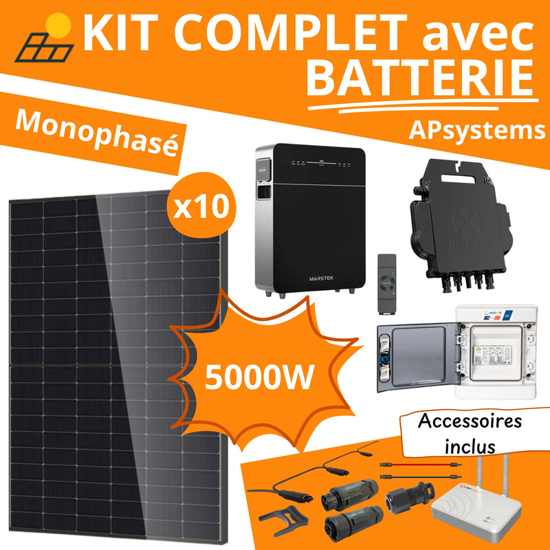 Kit Solaire Complet 5000W Monophasé - Micro-Onduleurs Apsystems DS3-H + Batterie Marstek 5kWh