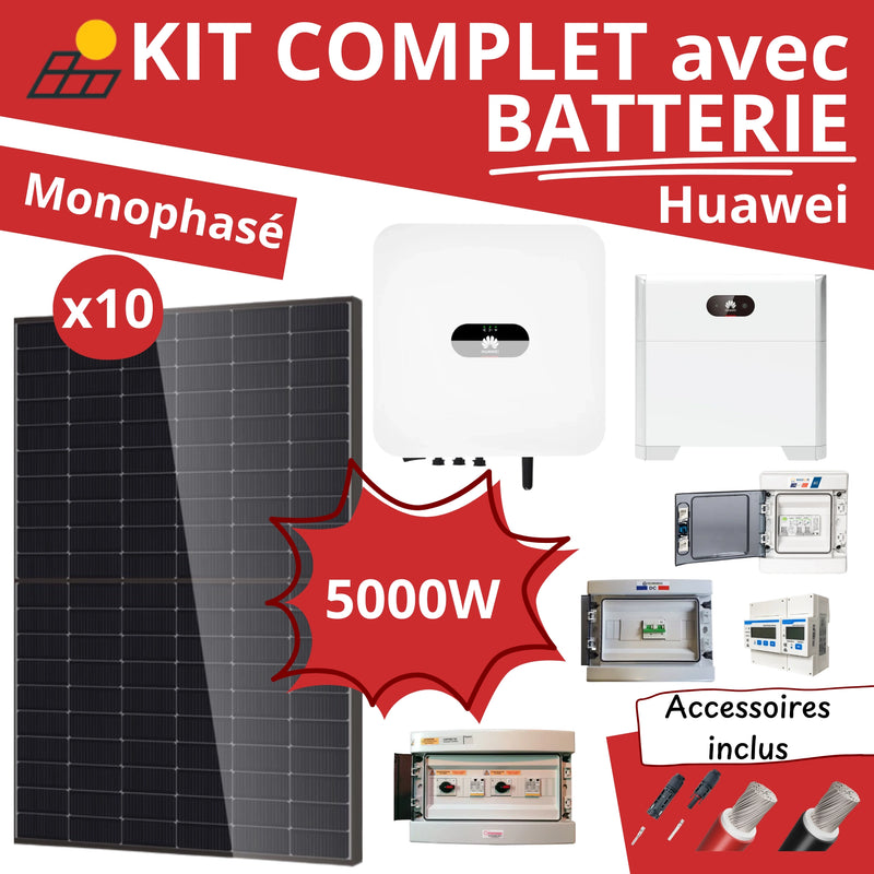 Kit Solaire Complet 5000W Monophasé + Batterie Huawei 5kWh