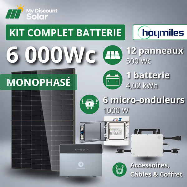 Kit Solaire Complet 6000W Monophasé - Micro-Onduleurs Hoymiles + Batterie Hoymiles 4kWh