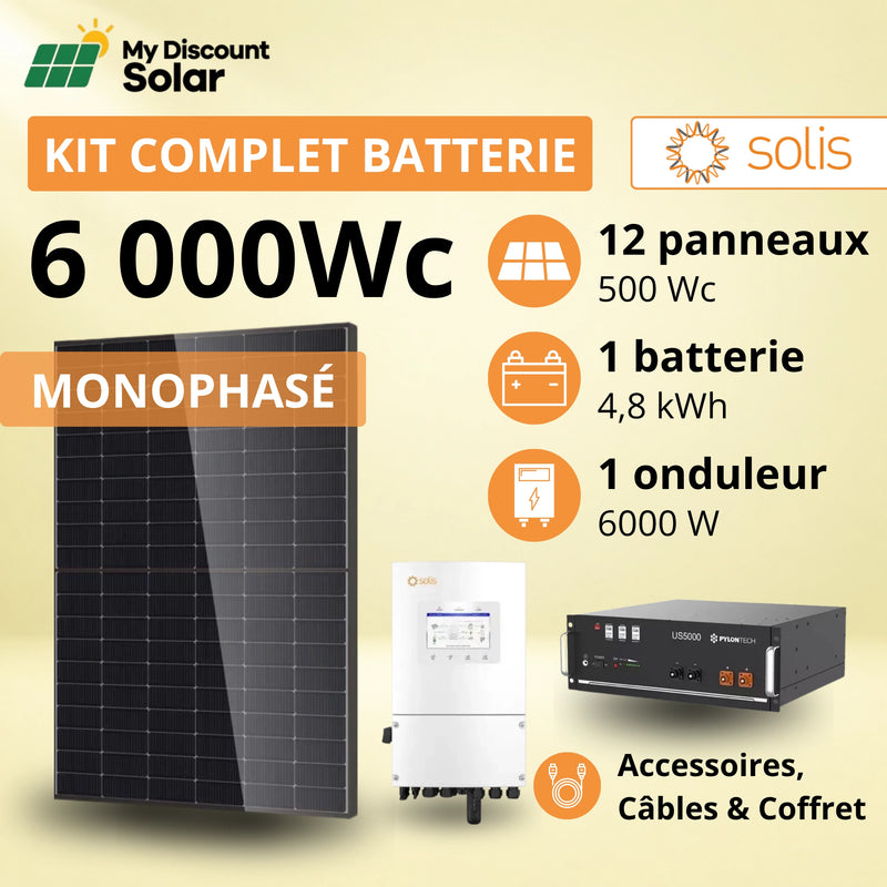 Kit Solaire Complet 6000W Monophasé - Solis + Batterie Pylontech 4.8kWh