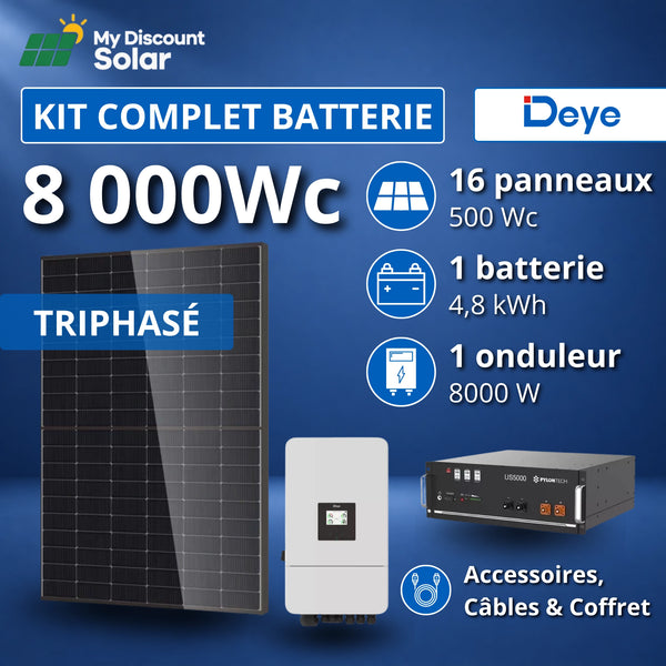 Kit Solaire Complet 8000W Triphasé - Deye + Batterie Pylontech 4.8kWh