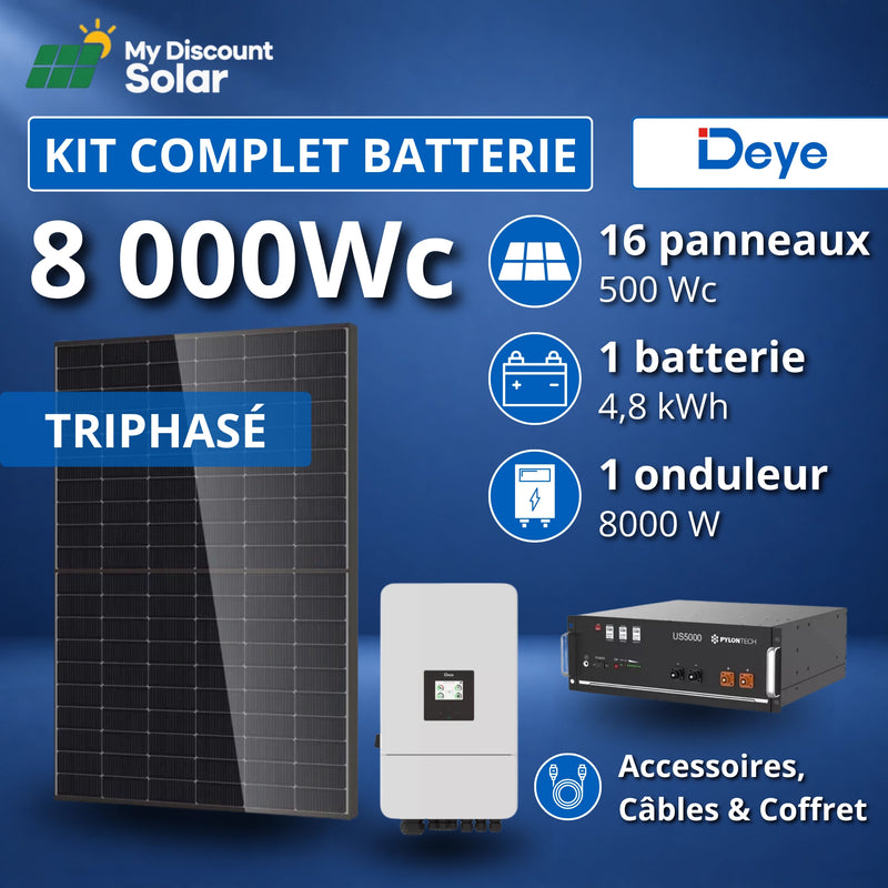 Kit Solaire Complet 8000W Triphasé - Deye + Batterie Pylontech 4.8kWh