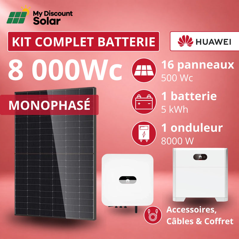 Kit Solaire Complet 8000W Monophasé + Batterie Huawei 5kWh