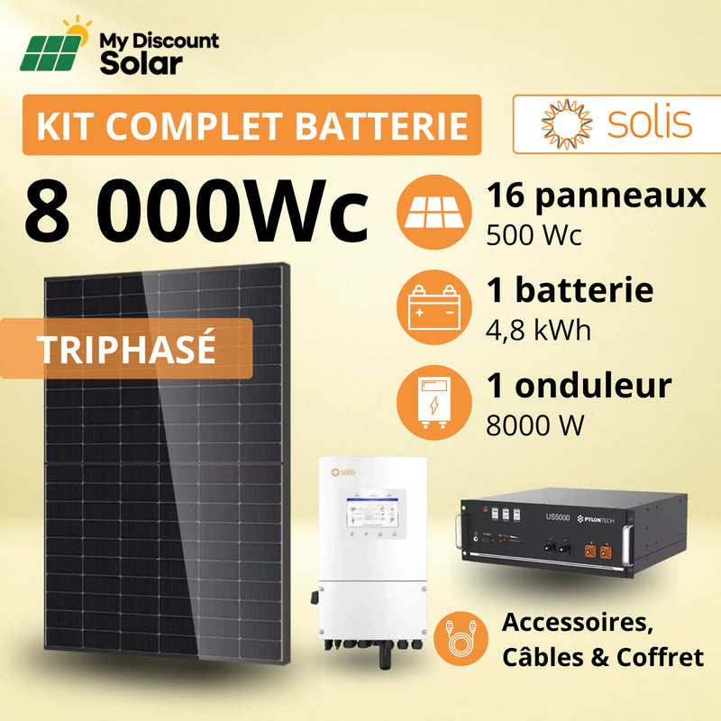 Kit Solaire Complet 8000W Triphasé - Solis + Batterie Pylontech 4.8kWh