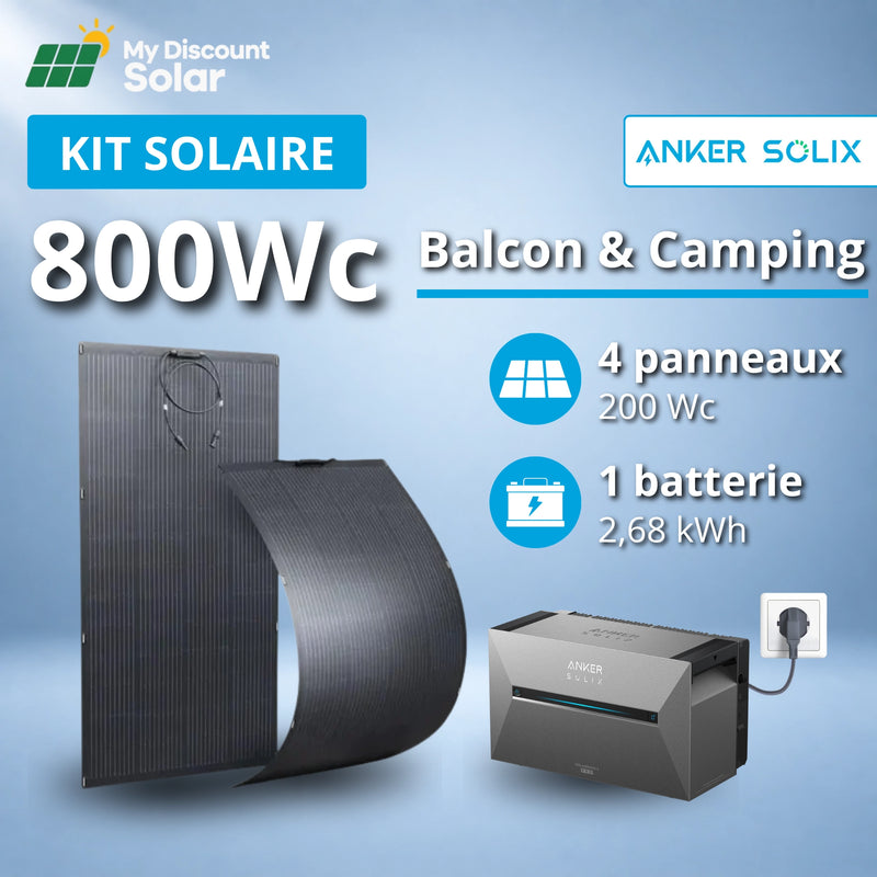 Kit Plug & Play 800W - Panneaux souples + Batterie Anker SOLIX 2,68kWh (pour balcon)