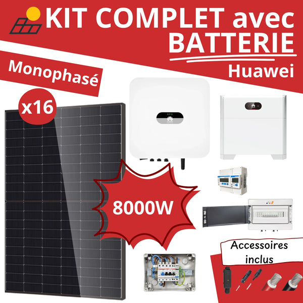 Kit Solaire Complet 8000W Monophasé + Batterie Huawei 5kWh
