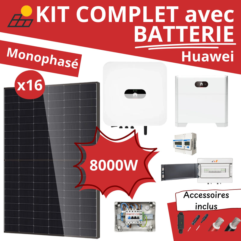 Kit Solaire Complet 8000W Monophasé + Batterie Huawei 5kWh