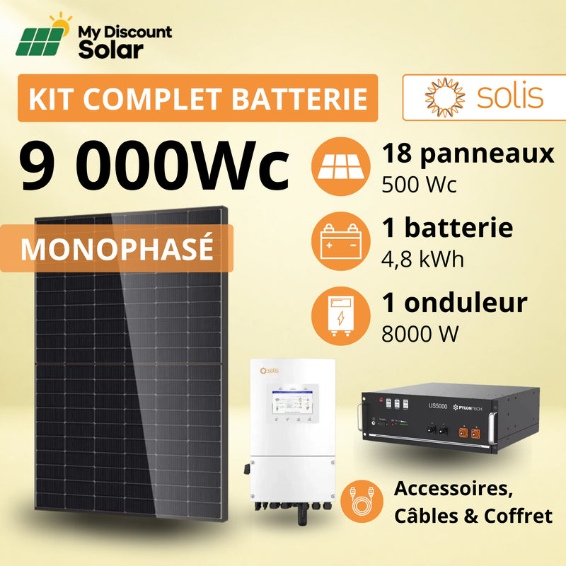 Kit Solaire Complet 9000W Monophasé - Solis + Batterie Pylontech 4.8kWh