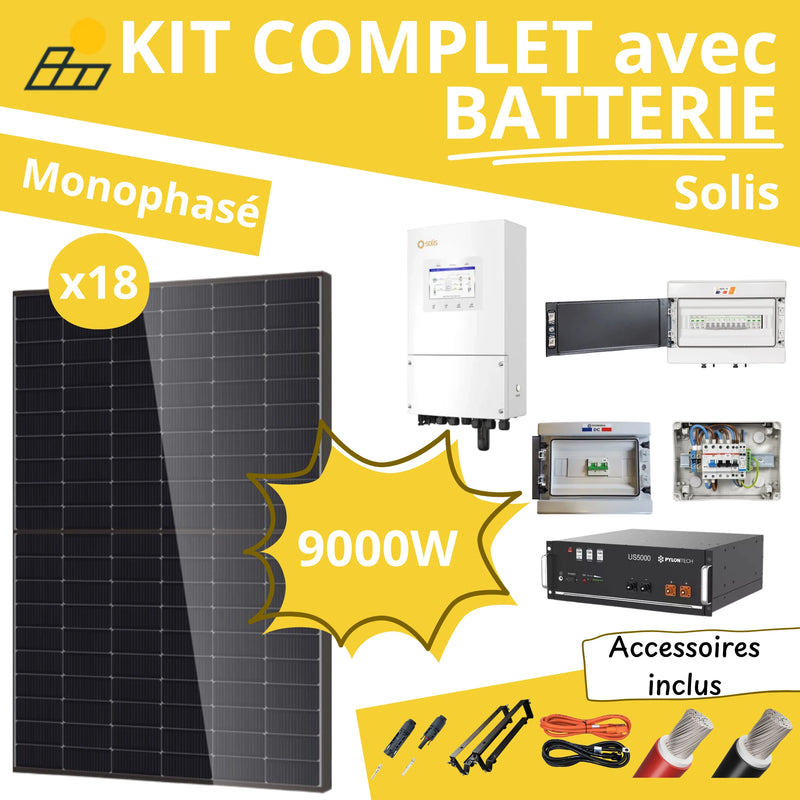 Kit Solaire Complet 9000W Monophasé - Solis + Batterie Pylontech 4.8kWh