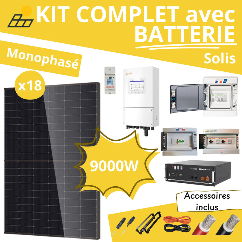 Kit Solaire Complet 9000W Monophasé - Solis + Batterie Pylontech 4.8kWh
